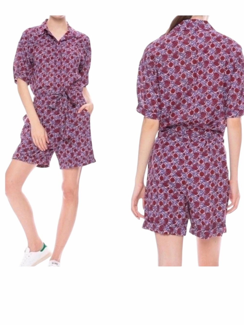 XiRENA Purple and Red Printed Short-Sleeve Romper